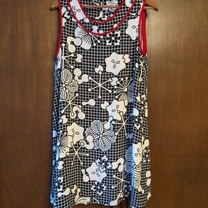 Kenzo Black and White Grid Floral Mini Dress with Red Trim